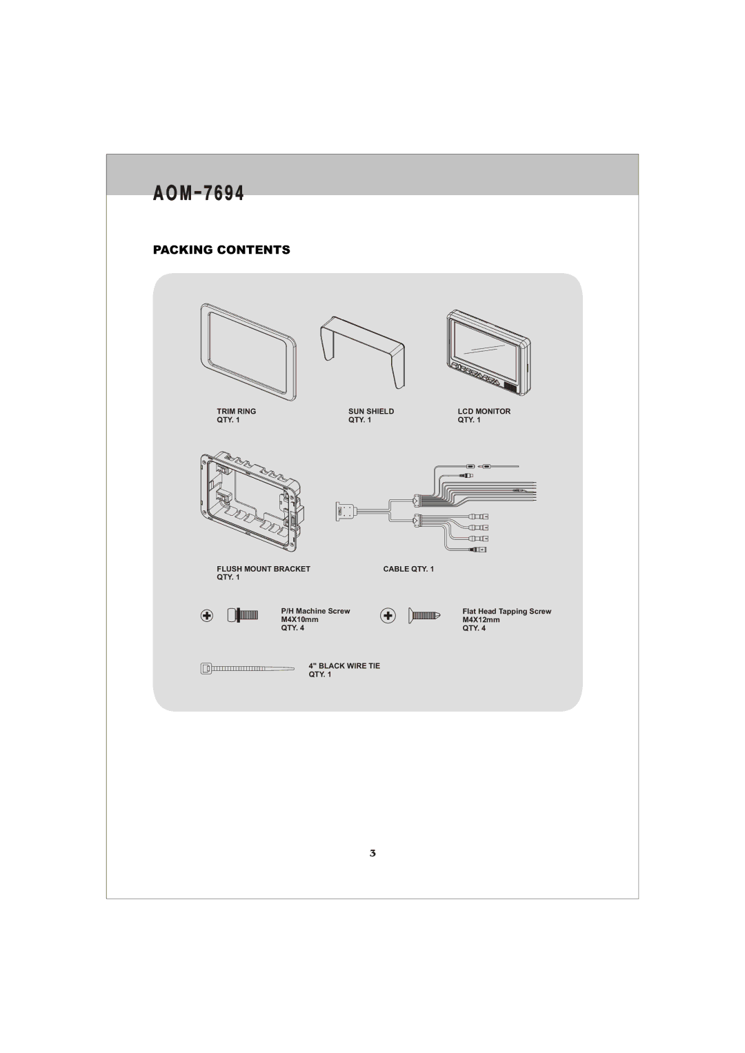 ASA Electronics AOM-7694 owner manual Packing Contents 