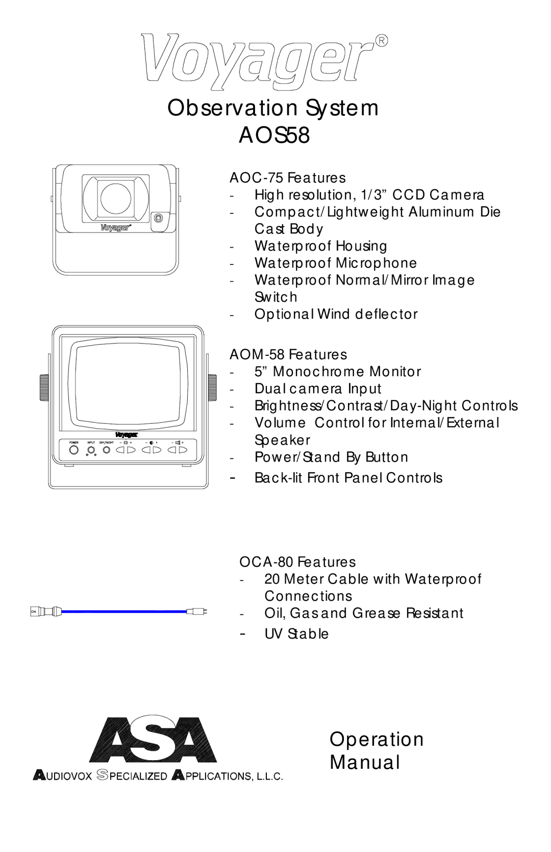 ASA Electronics AOC-75 operation manual AOS58 