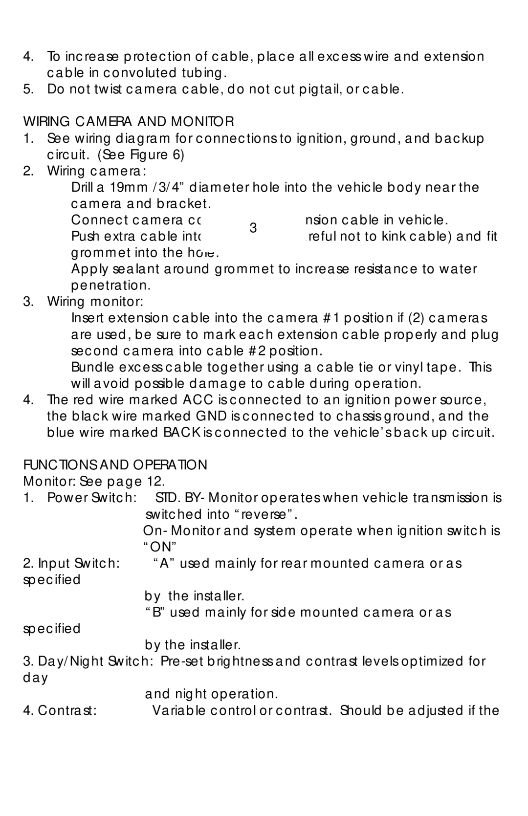 ASA Electronics AOC-75, AOS58 operation manual Wiring Camera and Monitor, Functions and Operation 