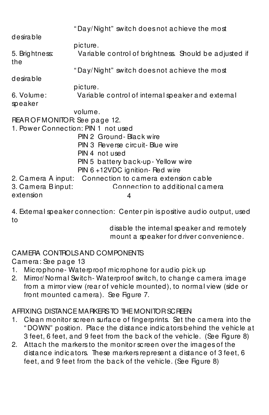 ASA Electronics AOS58, AOC-75 Camera Controls and Components, Affixing Distance Markers to the Monitor Screen 