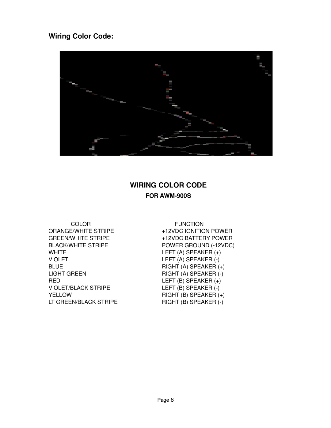 ASA Electronics AWM900S owner manual Wiring Color Code 