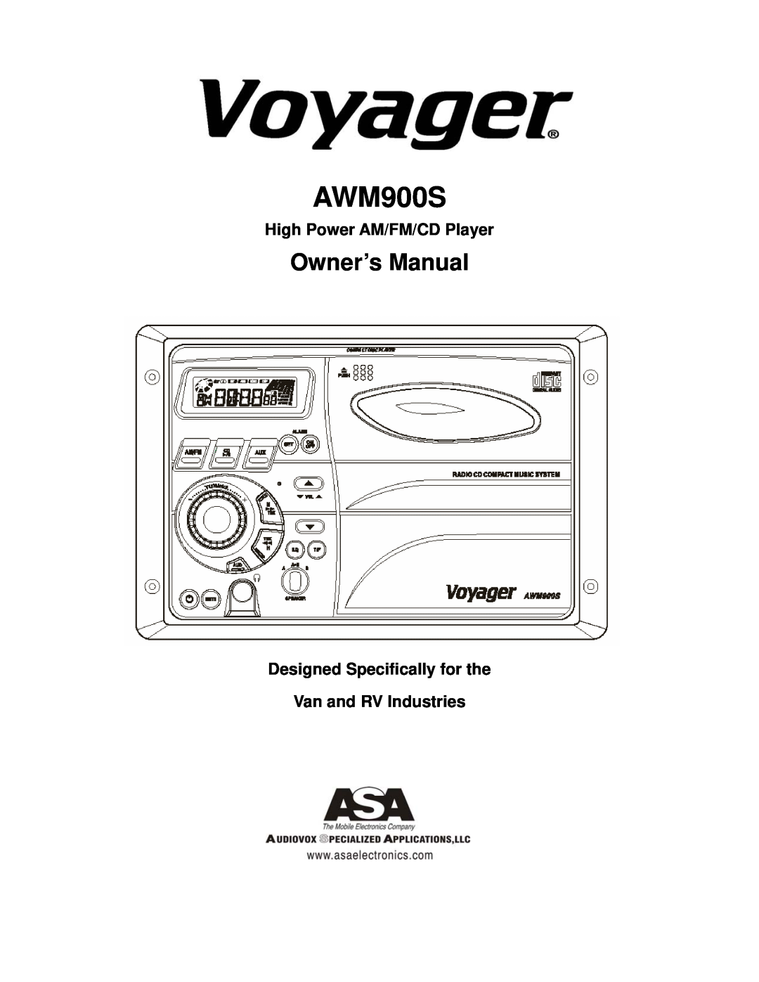 ASA Electronics AWM900S owner manual High Power AM/FM/CD Player, Designed Specifically for the, Van and RV lndustries 