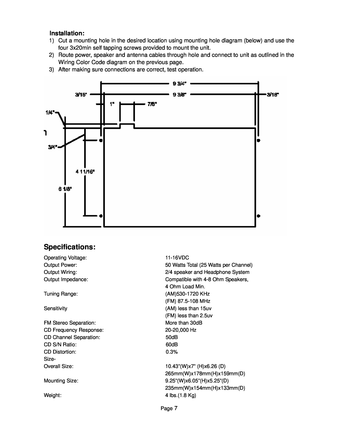 ASA Electronics AWM900S owner manual Specifications, Installation 