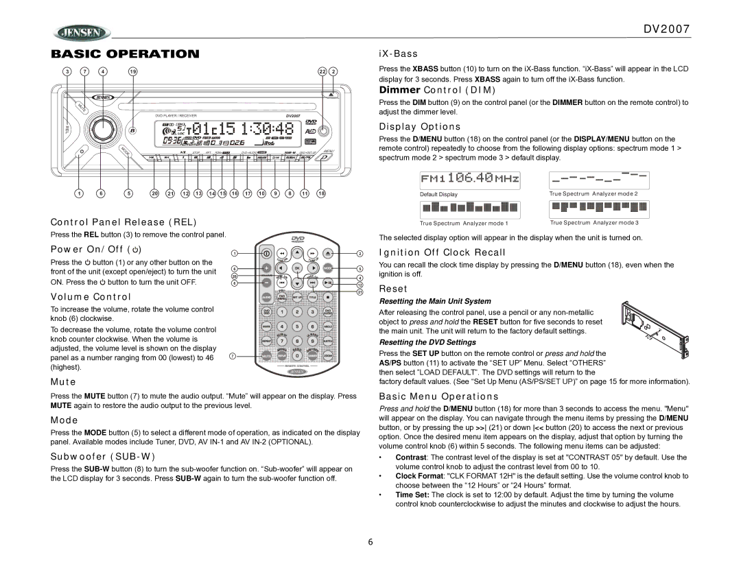 ASA Electronics DV2007 operation manual Basic Operation 