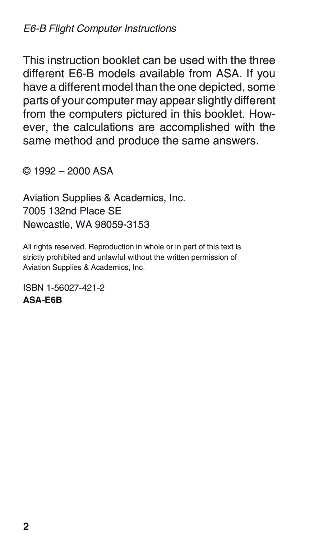 ASA Electronics manual E6-B Flight Computer Instructions 