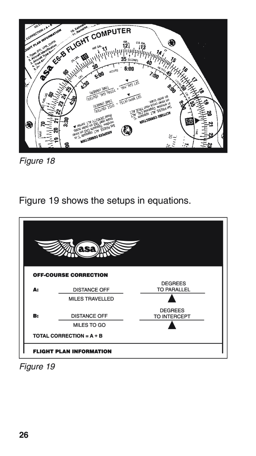 ASA Electronics E6-B manual shows the setups in equations 