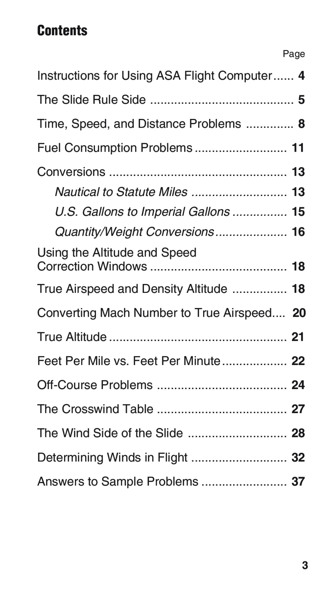 ASA Electronics E6-B manual Contents, Conversions, Using the Altitude and Speed, True Altitude, The Slide Rule Side 