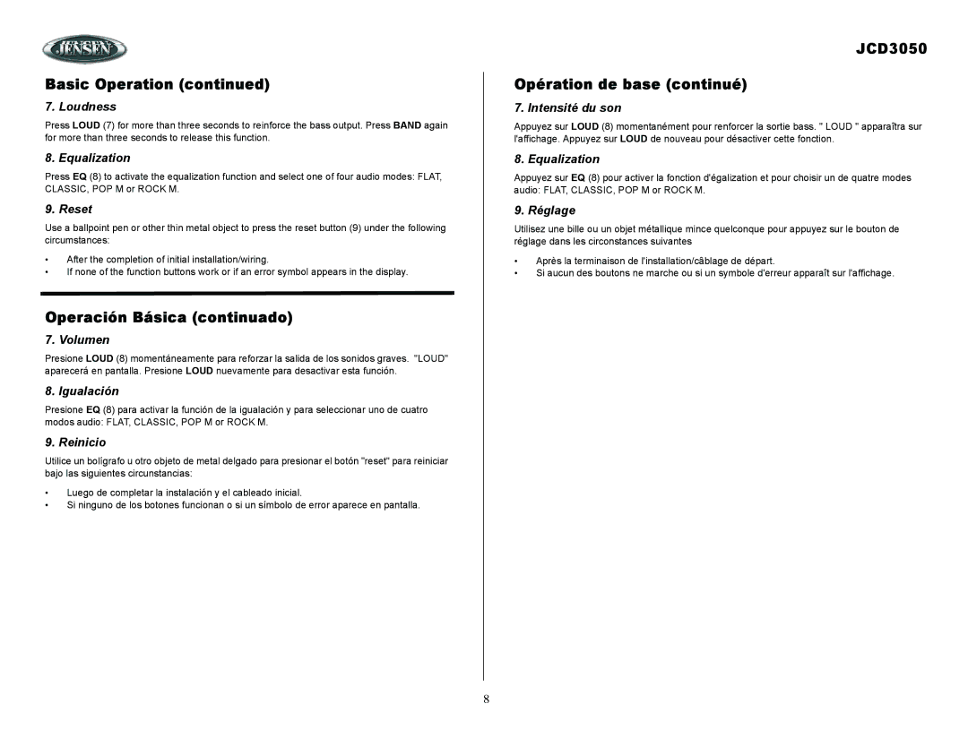 ASA Electronics owner manual JCD3050 Opération de base continué 