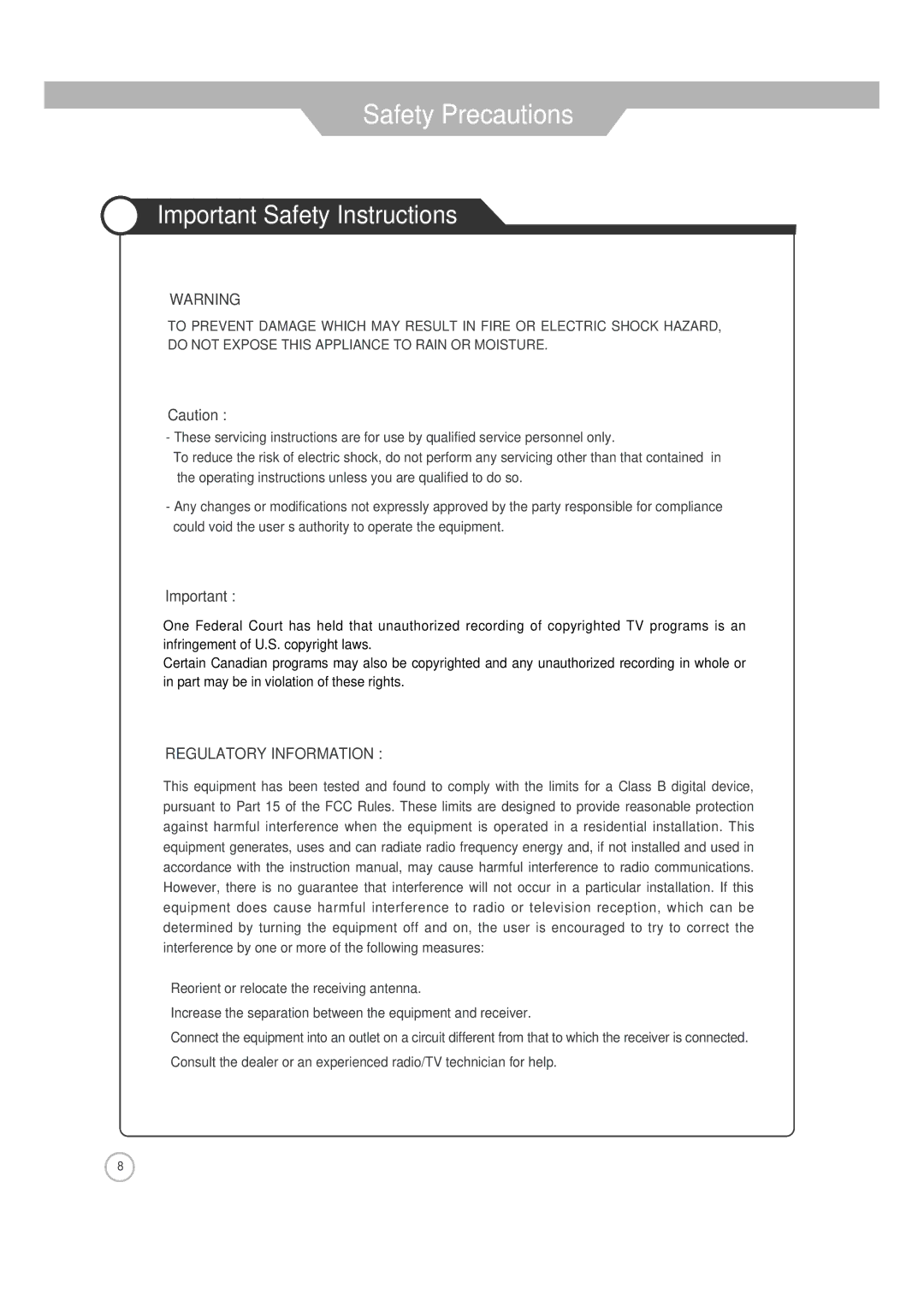 ASA Electronics JE4208 manual Regulatory Information 