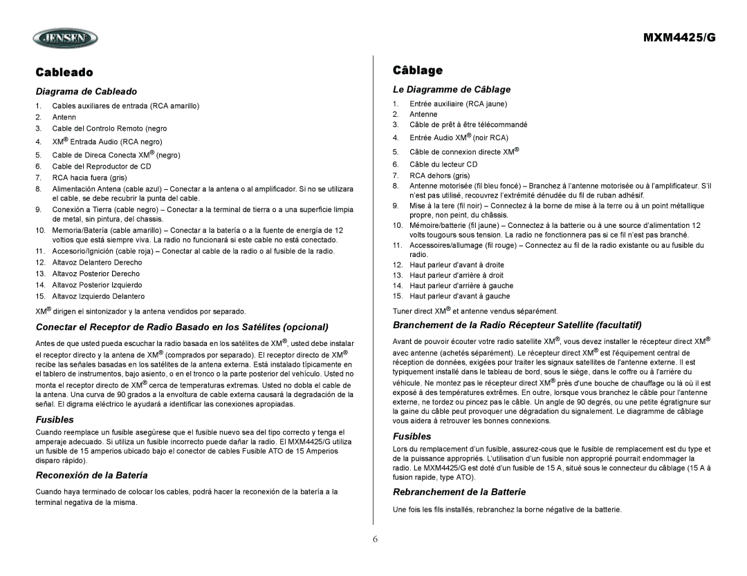 ASA Electronics owner manual Cableado, MXM4425/G Câblage 