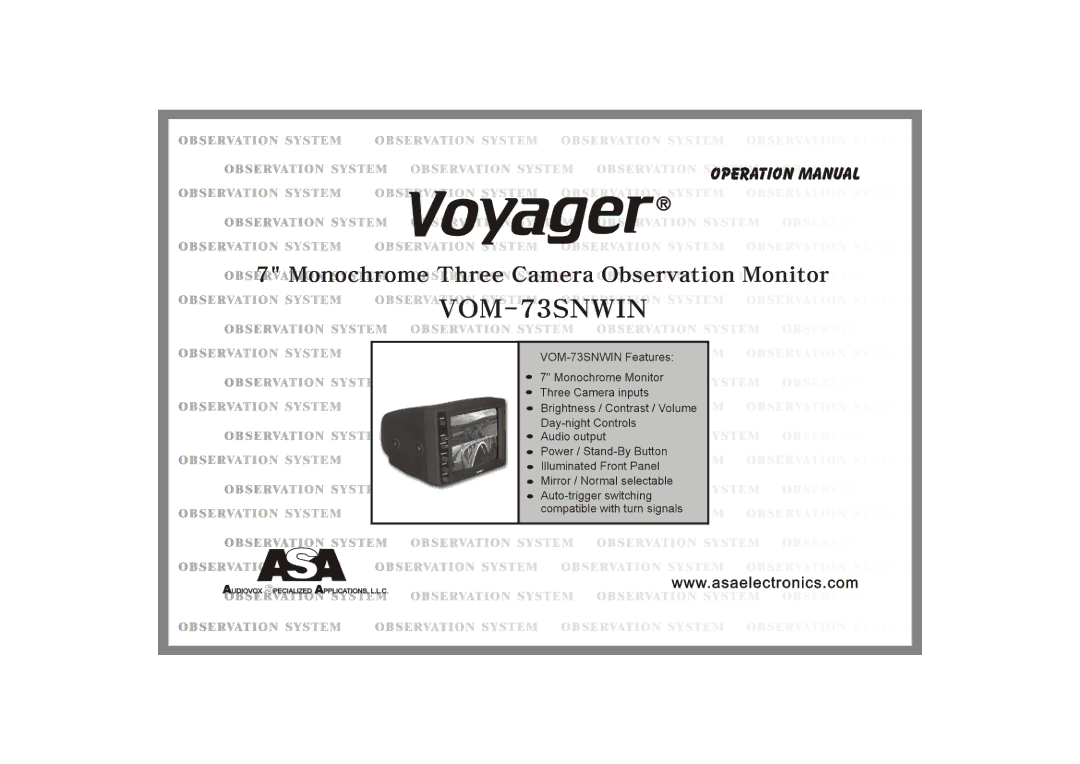 ASA Electronics VOM-73SNWIN manual 