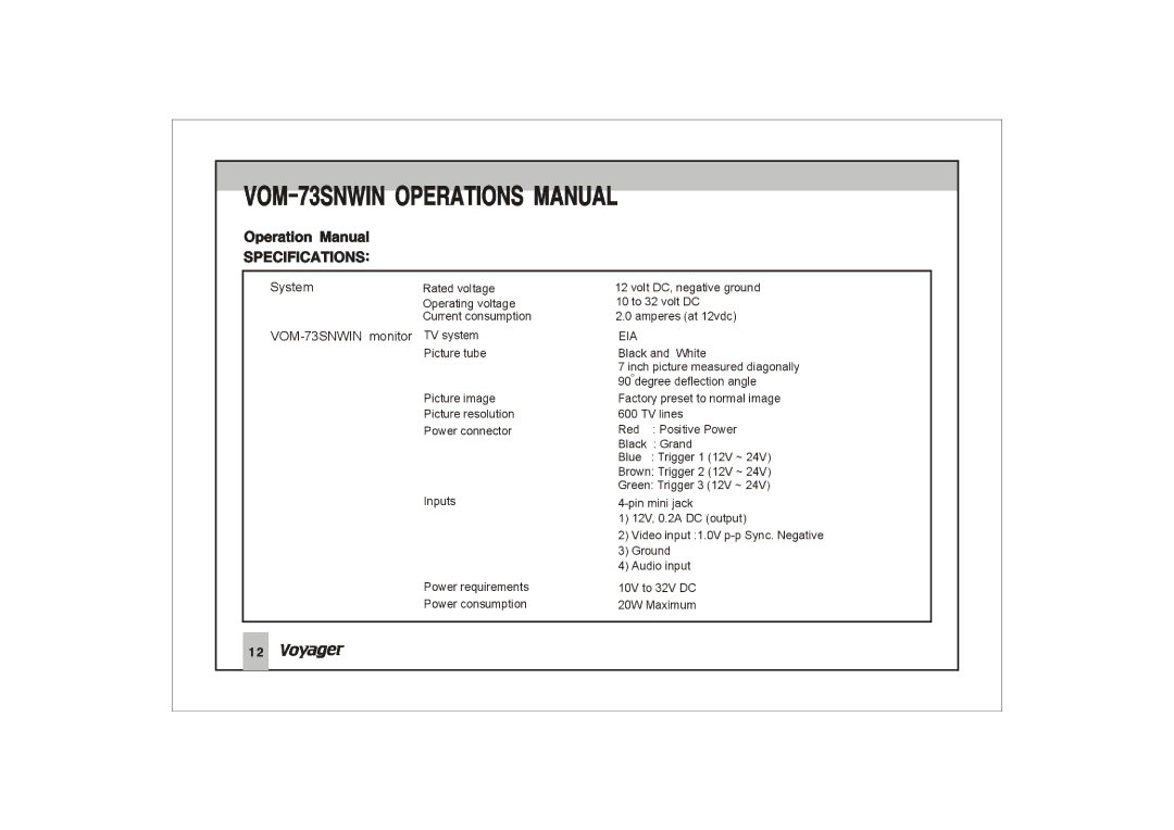 ASA Electronics VOM-73SNWIN manual 