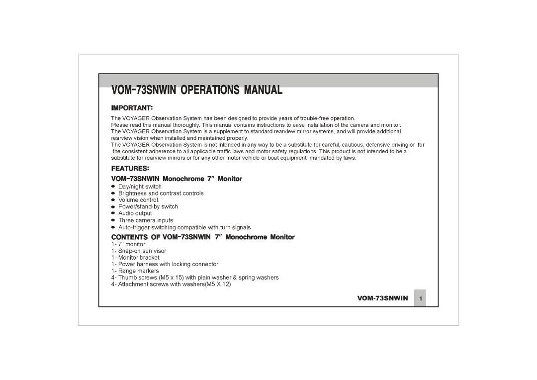 ASA Electronics VOM-73SNWIN manual 