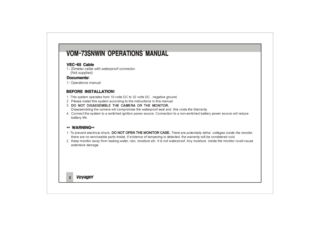 ASA Electronics VOM-73SNWIN manual 