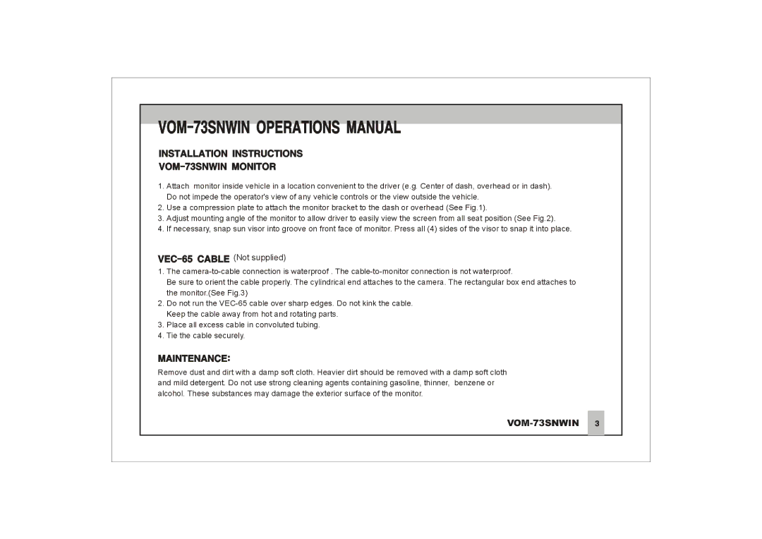 ASA Electronics VOM-73SNWIN manual 