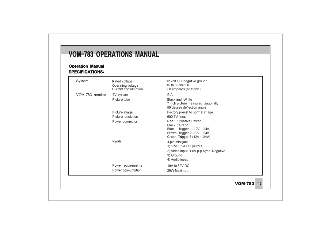 ASA Electronics VOM-783 manual 