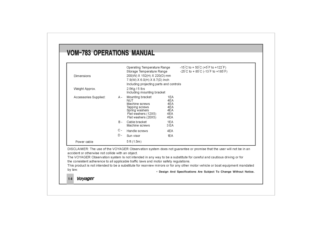 ASA Electronics VOM-783 manual 