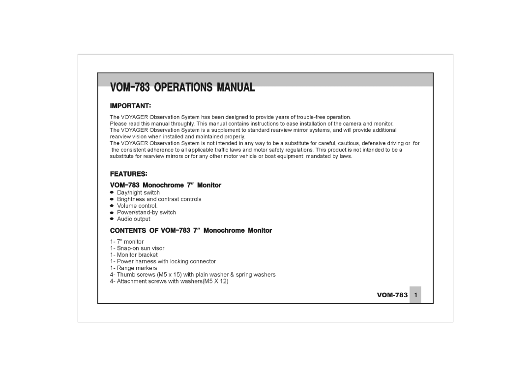 ASA Electronics VOM-783 manual 