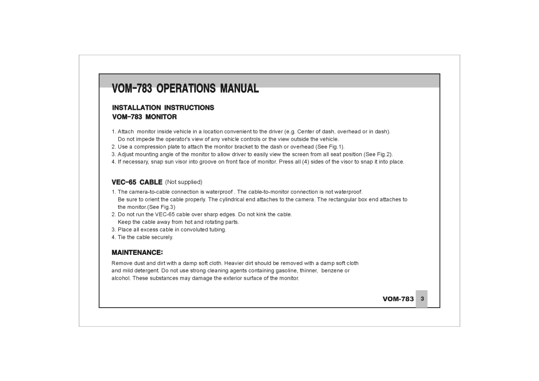 ASA Electronics VOM-783 manual 