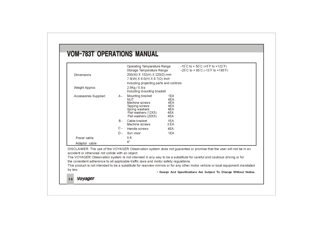 ASA Electronics VOM-783T manual 