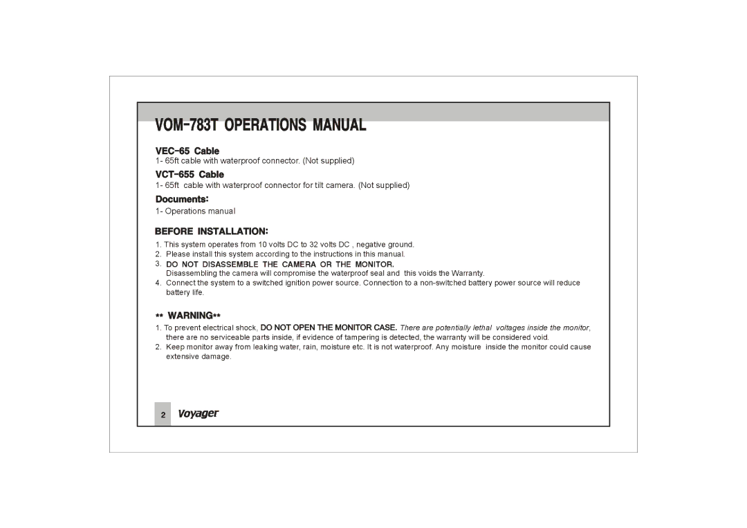 ASA Electronics VOM-783T manual 