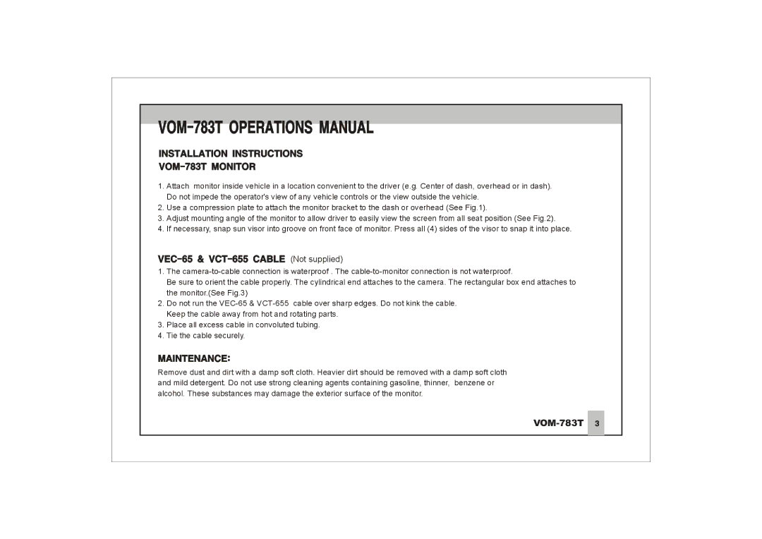 ASA Electronics VOM-783T manual 