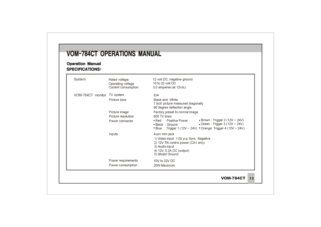 ASA Electronics VOM-784CT manual 