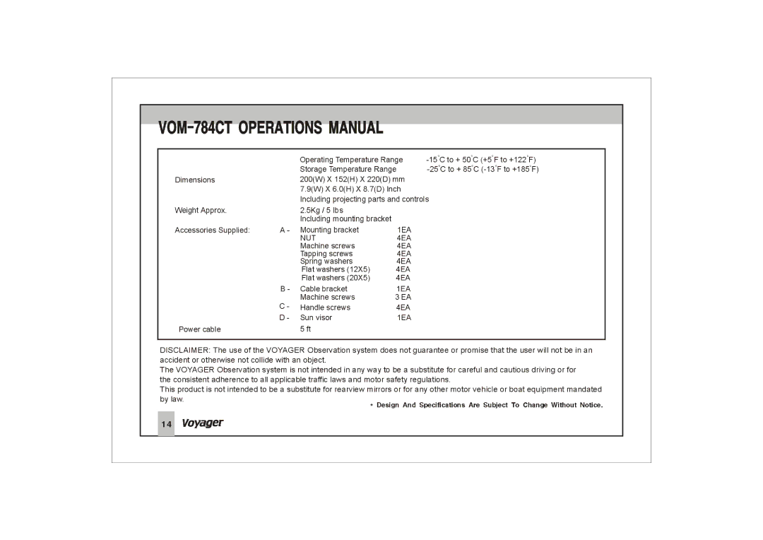 ASA Electronics VOM-784CT manual 