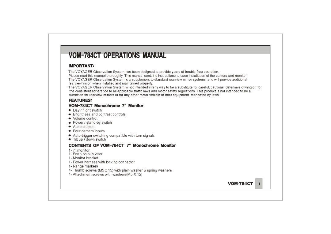 ASA Electronics VOM-784CT manual 