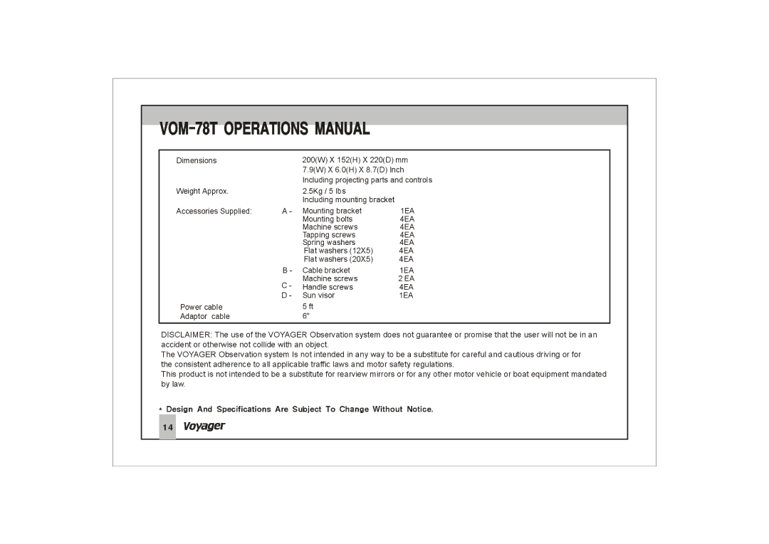 ASA Electronics VOM78T manual 