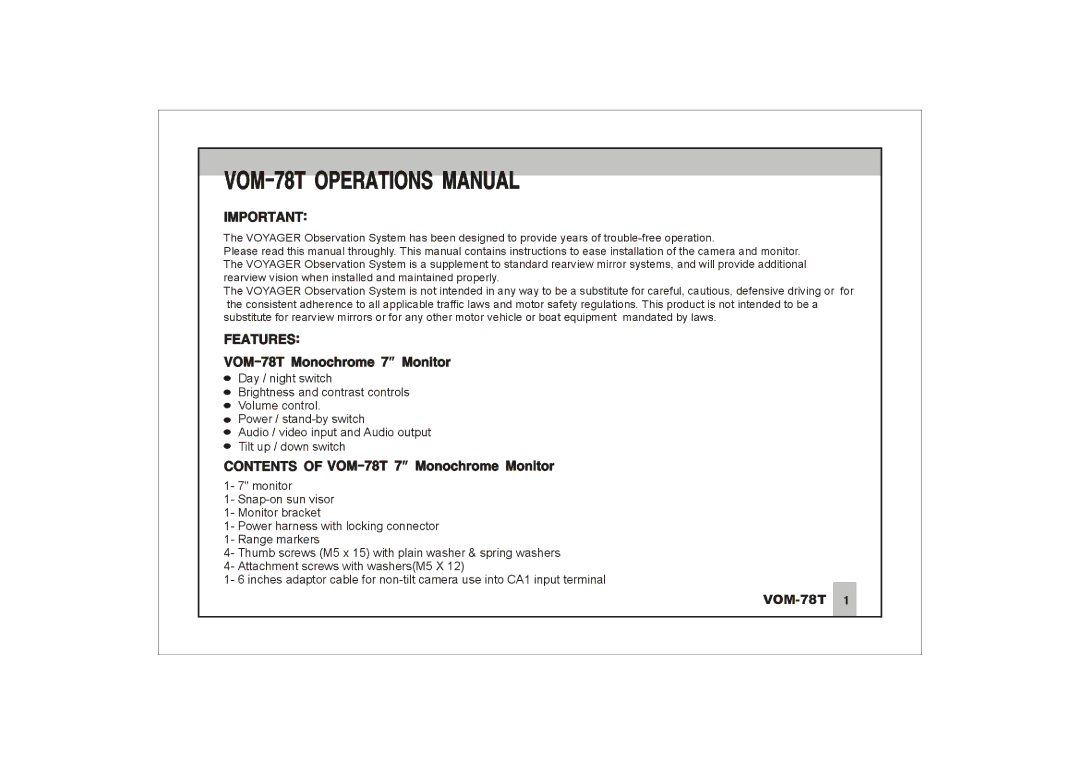 ASA Electronics VOM78T manual 