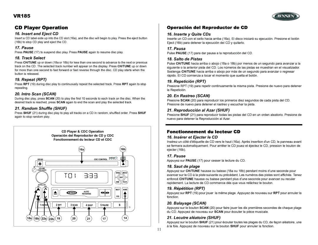 ASA Electronics owner manual VR185 CD Player Operation 