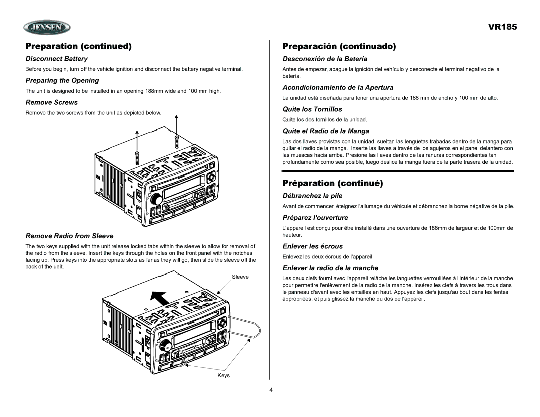 ASA Electronics owner manual VR185 Preparación continuado, Préparation continué 