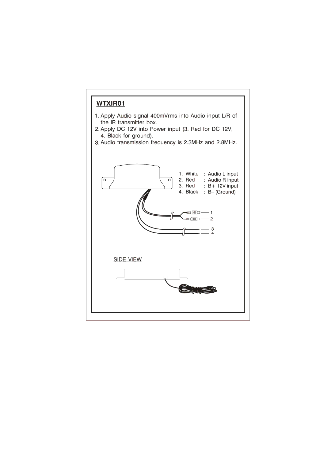 ASA Electronics WTXIR01 manual 