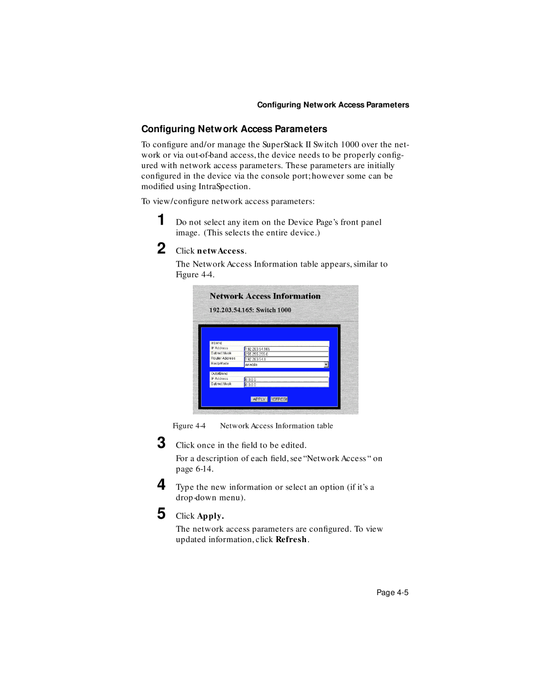 Asante Technologies 1000 user manual Conﬁguring Network Access Parameters, Click netwAccess 