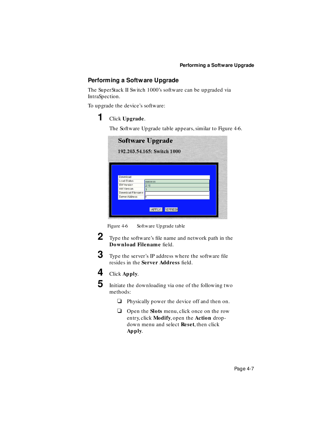 Asante Technologies 1000 user manual Performing a Software Upgrade, Software Upgrade table 