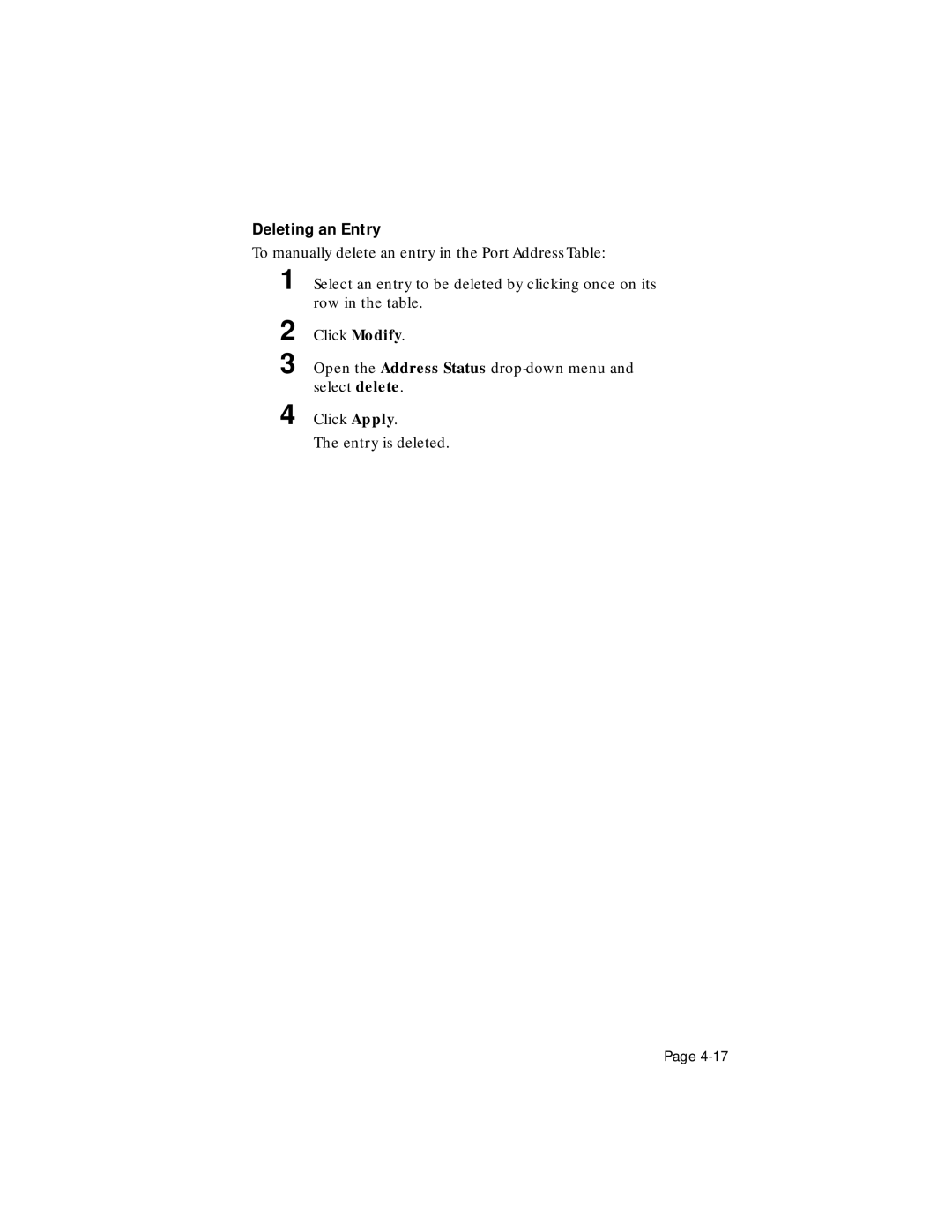 Asante Technologies 1000 user manual Deleting an Entry 