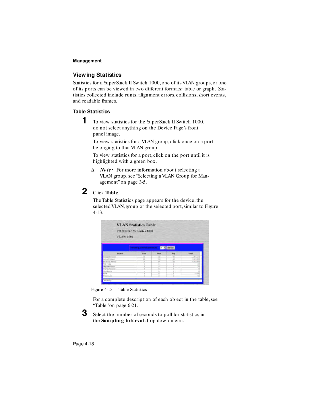 Asante Technologies 1000 user manual Viewing Statistics, Table Statistics 