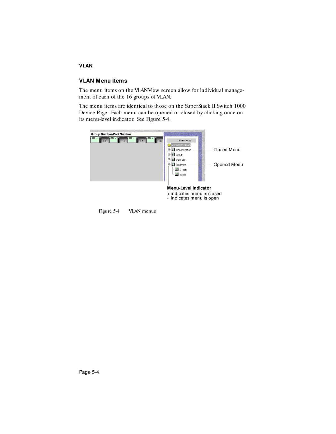 Asante Technologies 1000 user manual Vlan Menu Items, Menu-Level Indicator 