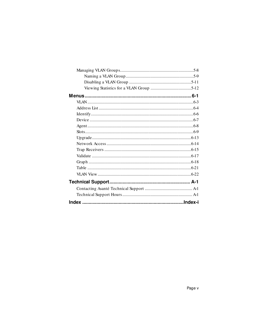 Asante Technologies 1000 user manual Menus, Index Index-i 