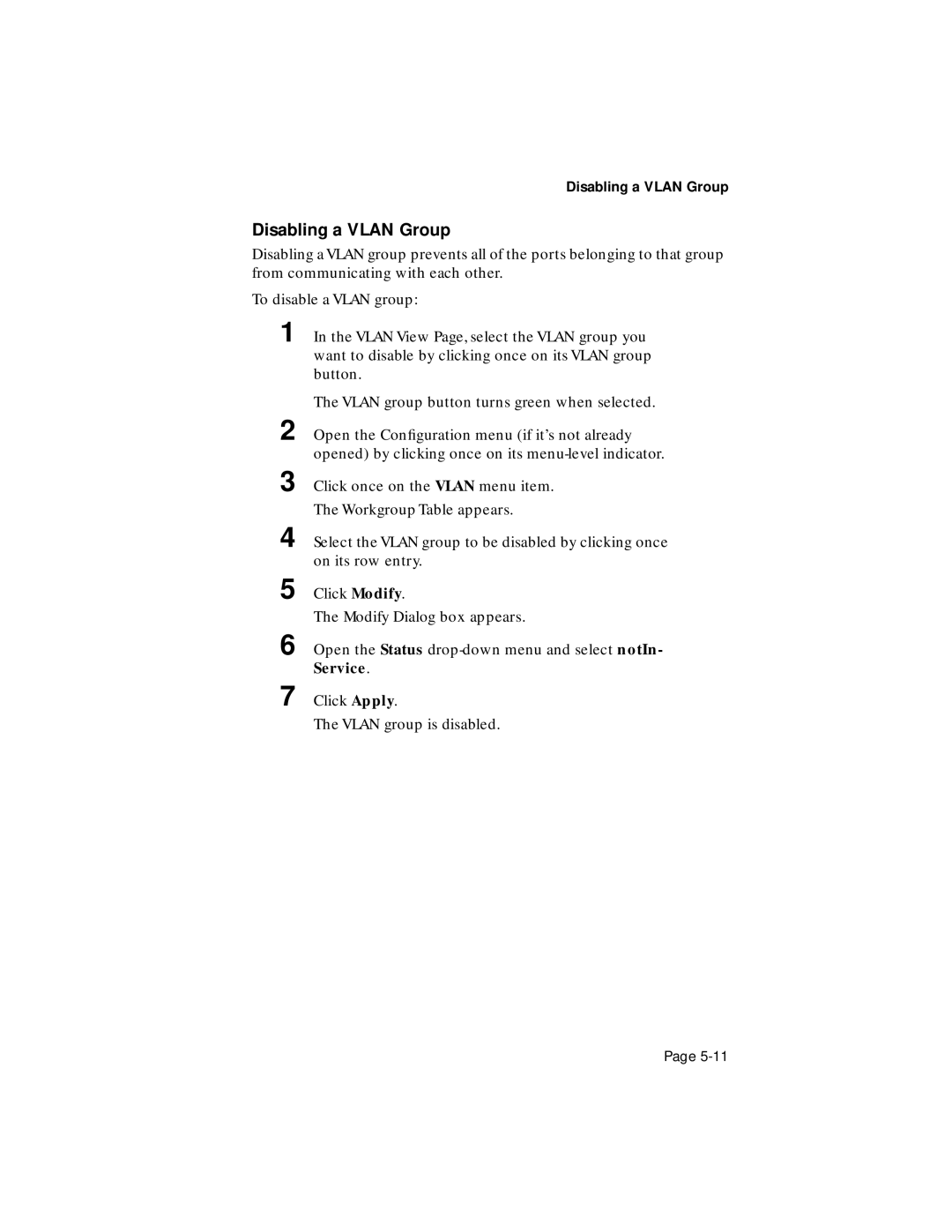 Asante Technologies 1000 user manual Disabling a Vlan Group 