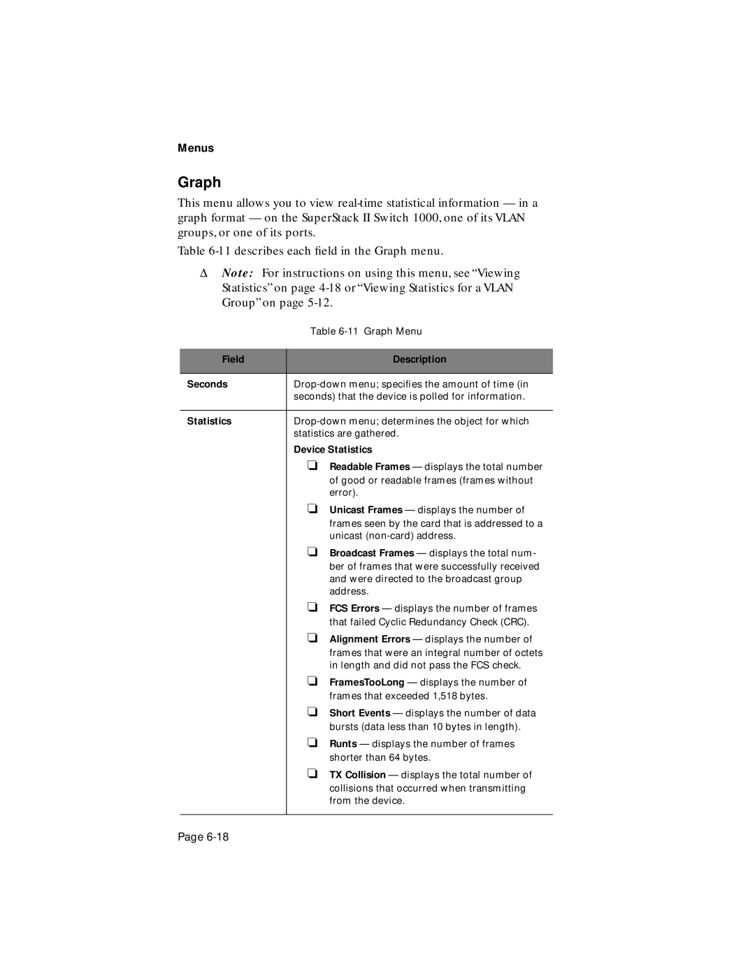 Asante Technologies 1000 user manual Graph, Field Description Seconds, Device Statistics 