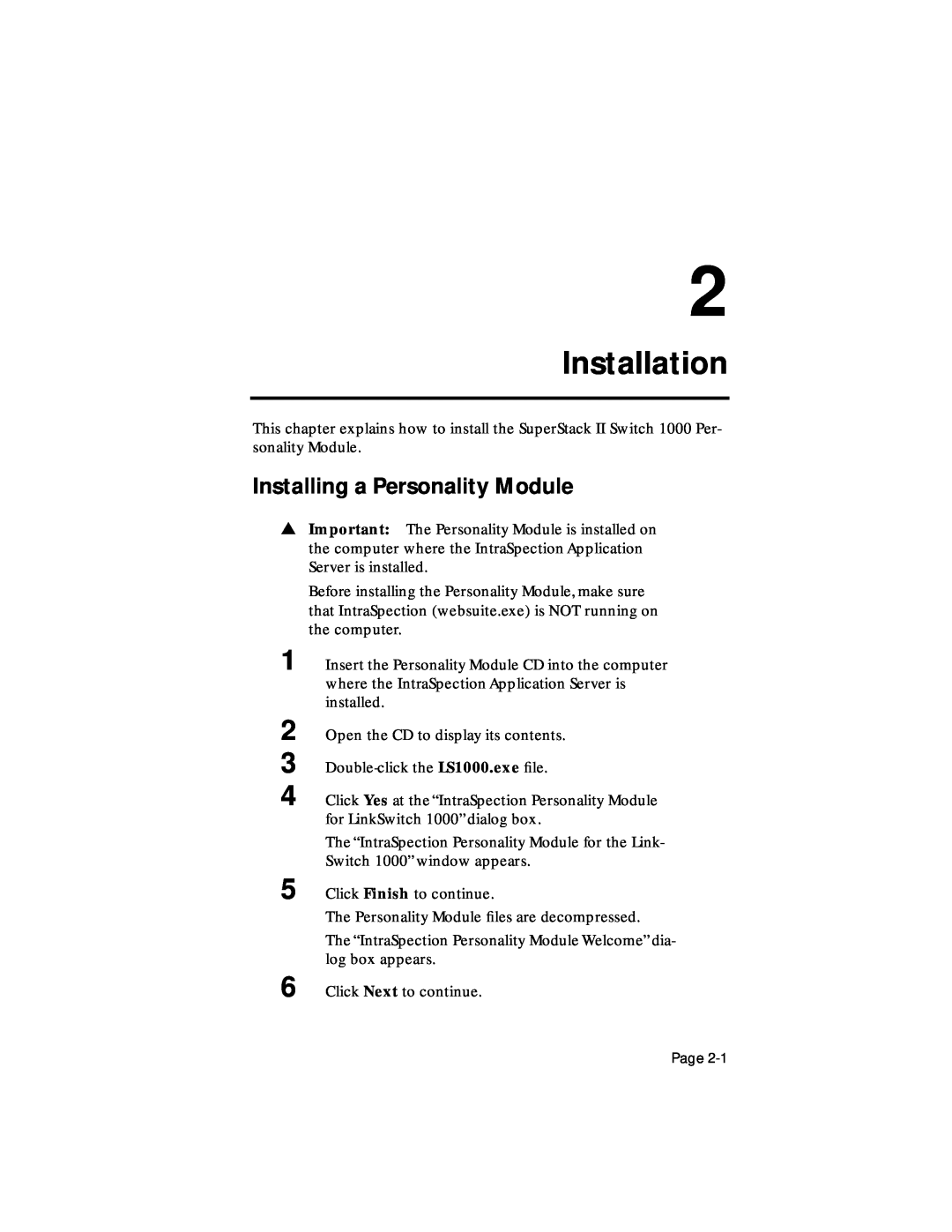 Asante Technologies 1000 user manual Installation, Installing a Personality Module 