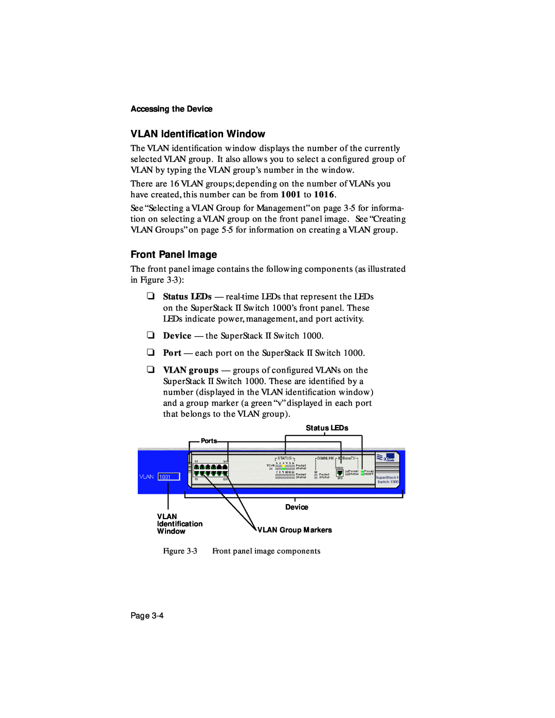 Asante Technologies 1000 user manual VLAN Identiﬁcation Window, Front Panel Image 