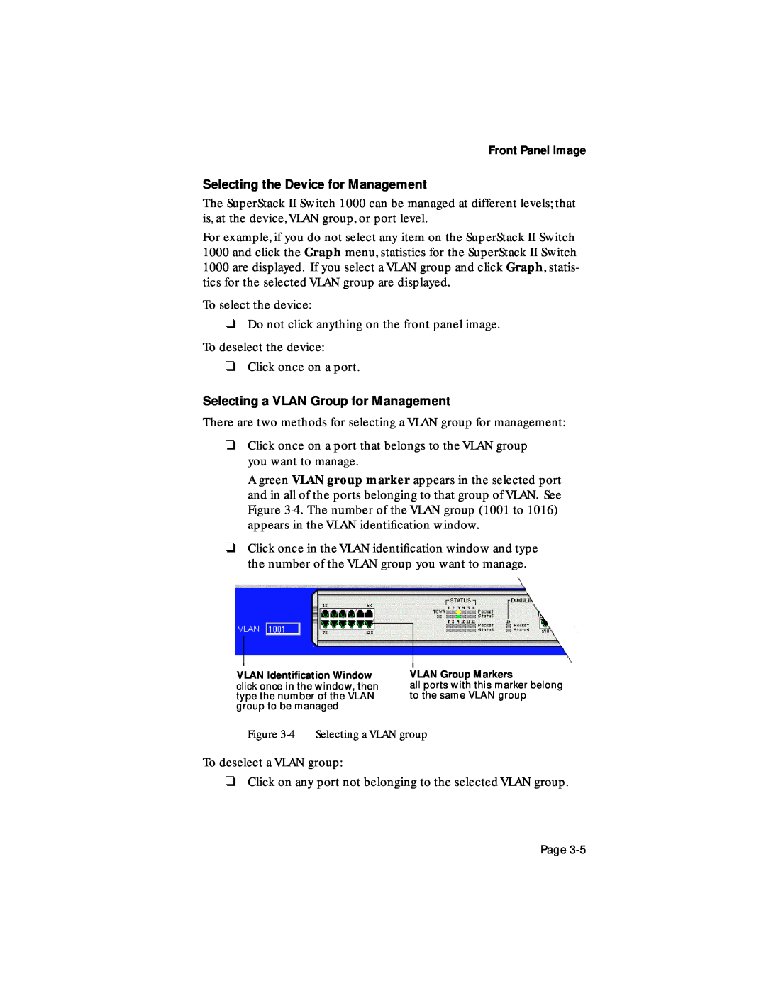 Asante Technologies 1000 user manual Selecting the Device for Management, Selecting a VLAN Group for Management 