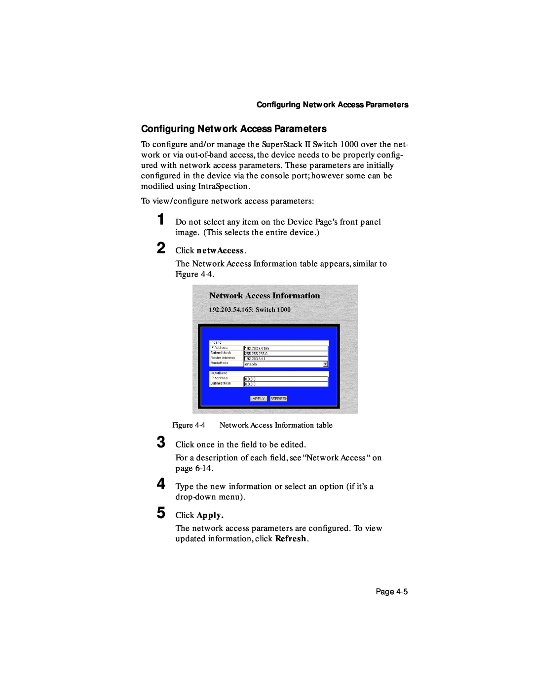 Asante Technologies 1000 user manual Conﬁguring Network Access Parameters, Click netwAccess 