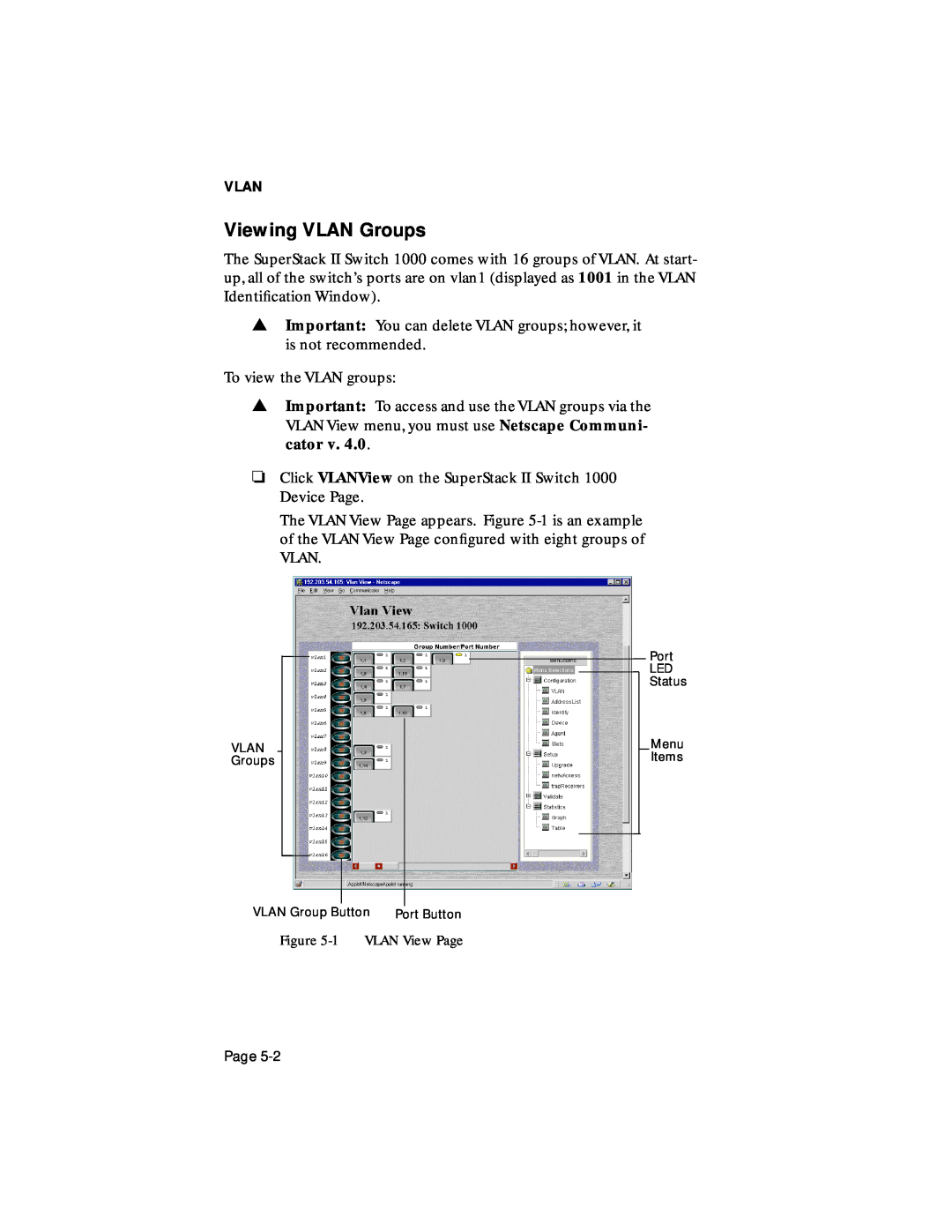 Asante Technologies 1000 user manual Viewing VLAN Groups 