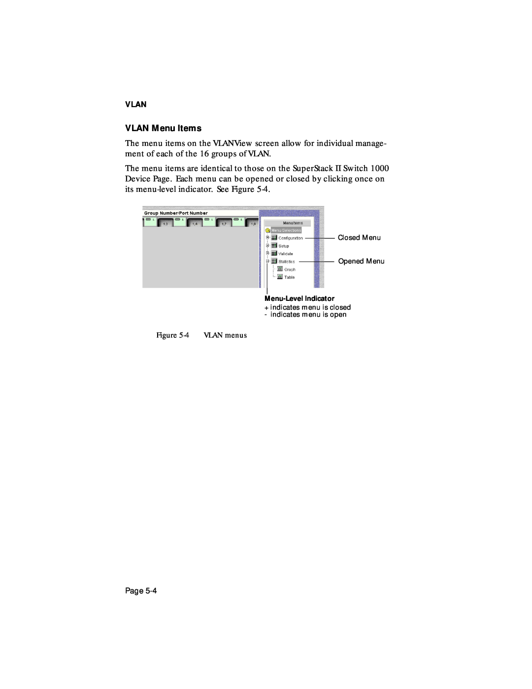 Asante Technologies 1000 user manual VLAN Menu Items, 4 VLAN menus 