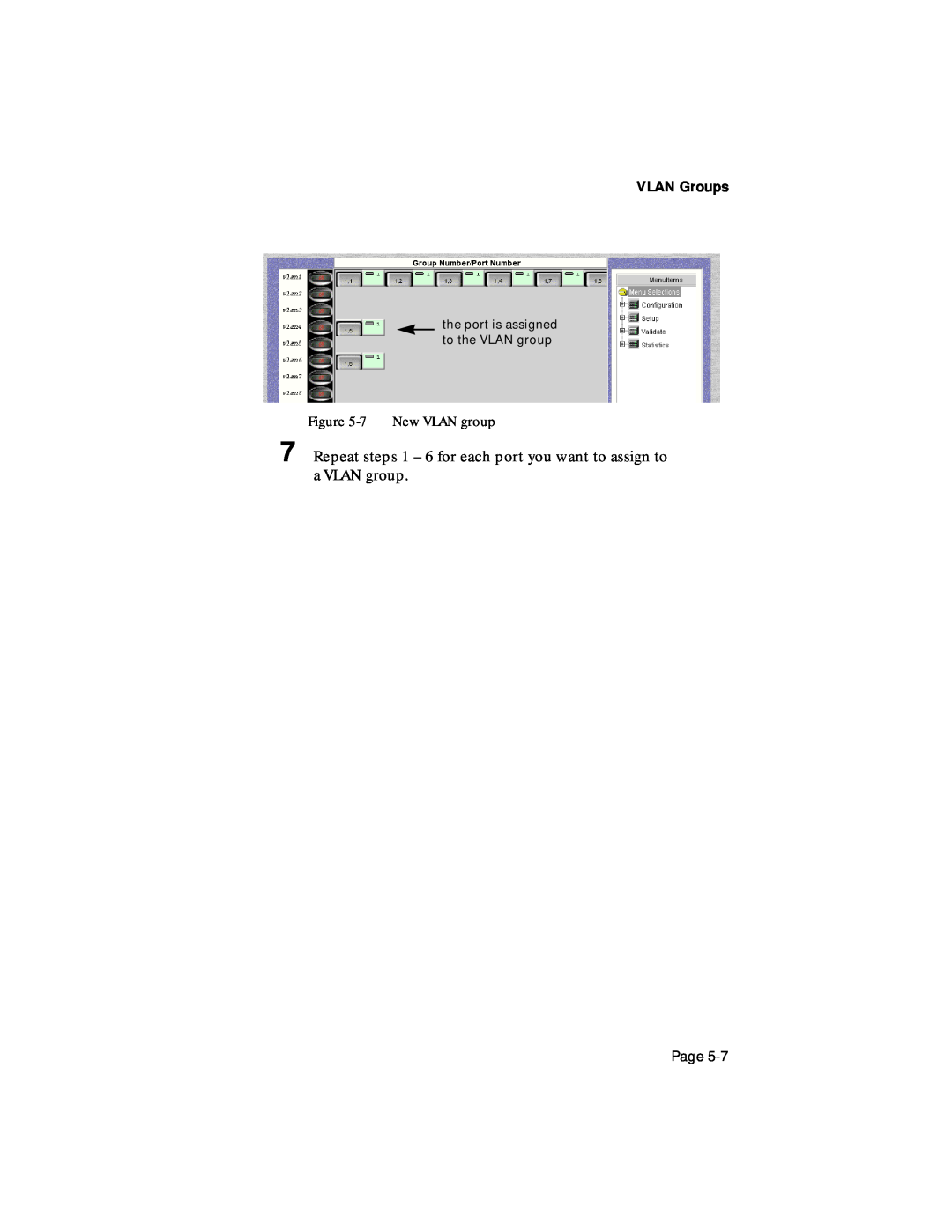 Asante Technologies 1000 user manual Repeat steps 1 - 6 for each port you want to assign to a VLAN group, VLAN Groups, Page 