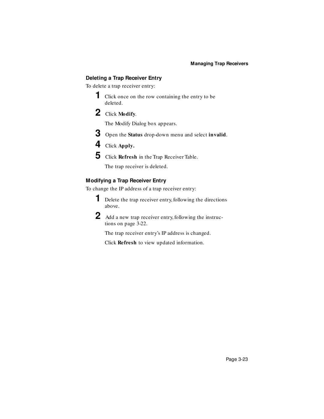 Asante Technologies 100TX user manual Deleting a Trap Receiver Entry 